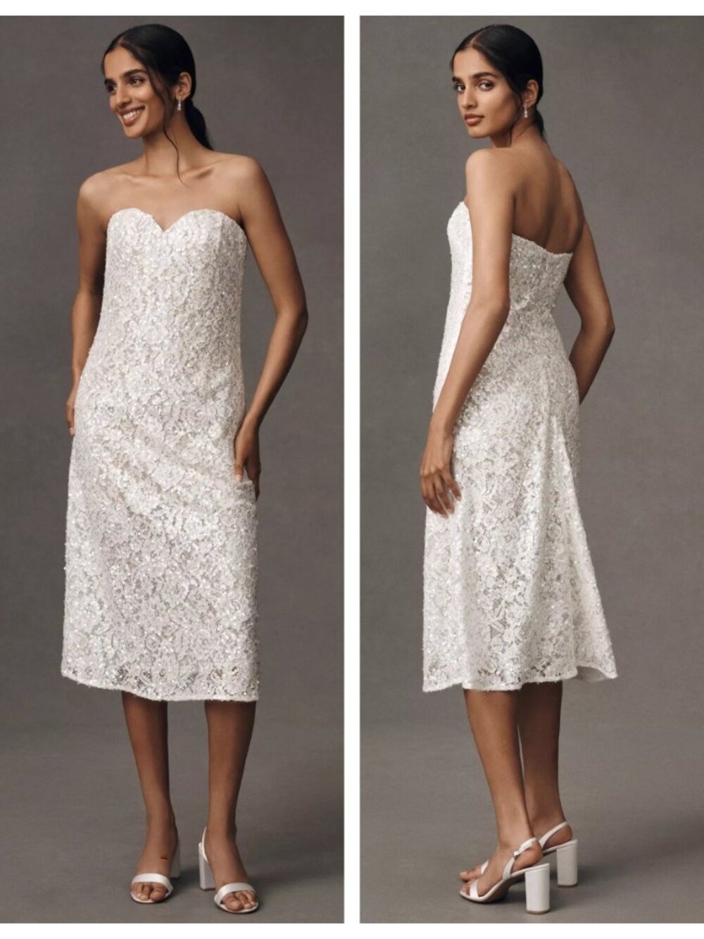 Helsi Francine Strapless Sweetheart Sequin Midi Dress White